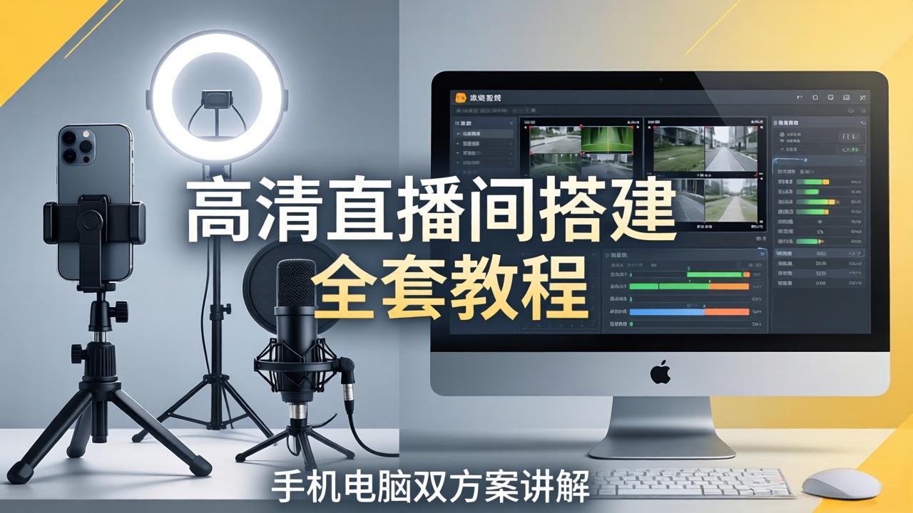 高清直播间搭建全套教程，手机电脑双方案讲解，设备选型调试多机位实操教学-极光库