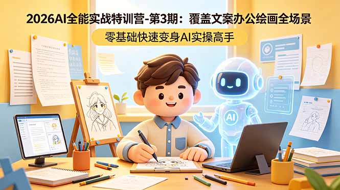 2026AI全能实战特训营-第3期：覆盖文案办公绘画全场景 零基础快速变身AI实操高手-极光库