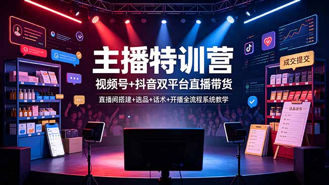 主播特训营:视频号+抖音双平台直播带货,直播间搭建+选品+话术+开播全流程系统教学-极光库