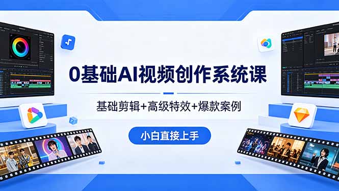 0基础AI视频创作系统课，基础剪辑+高级特效+爆款案例，小白直接上手-极光库