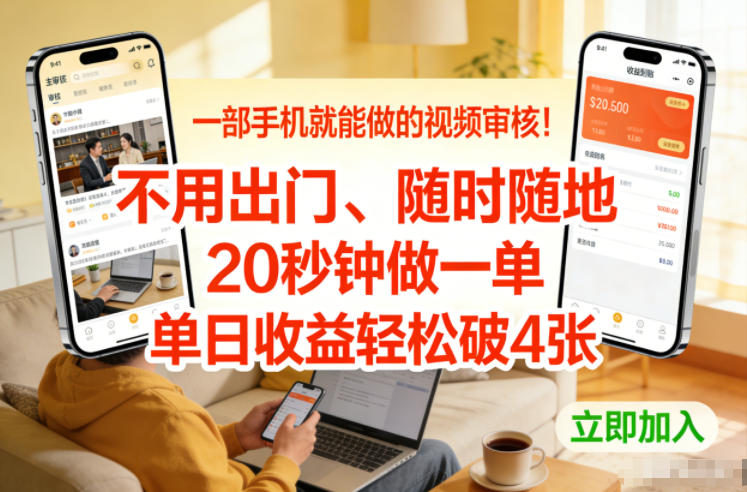 一部手机就能做的视频审核！不用出门，随时随地，20秒钟做一单，单日收益轻松破4张【揭秘】-极光库