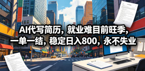 AI代写简历，就业难目前旺季，一单一结，稳定日入800，永不失业-极光库