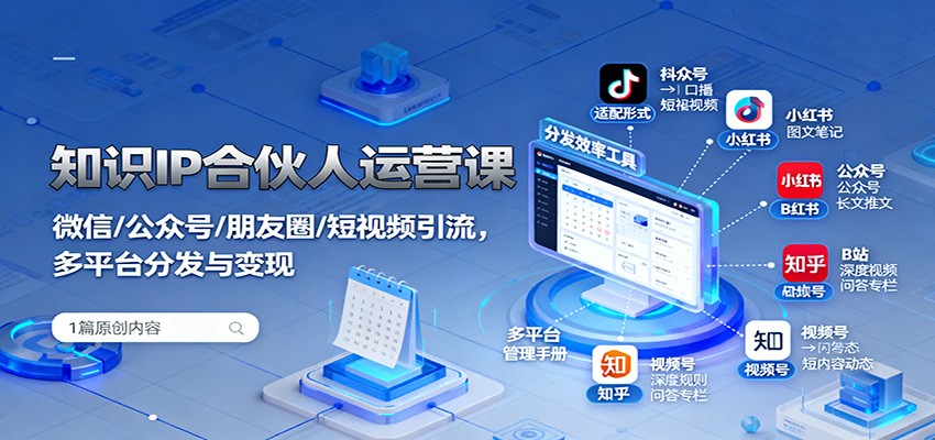知识IP合伙人运营课：微信/公众号/朋友圈/短视频引流，多平台分发与变现-极光库