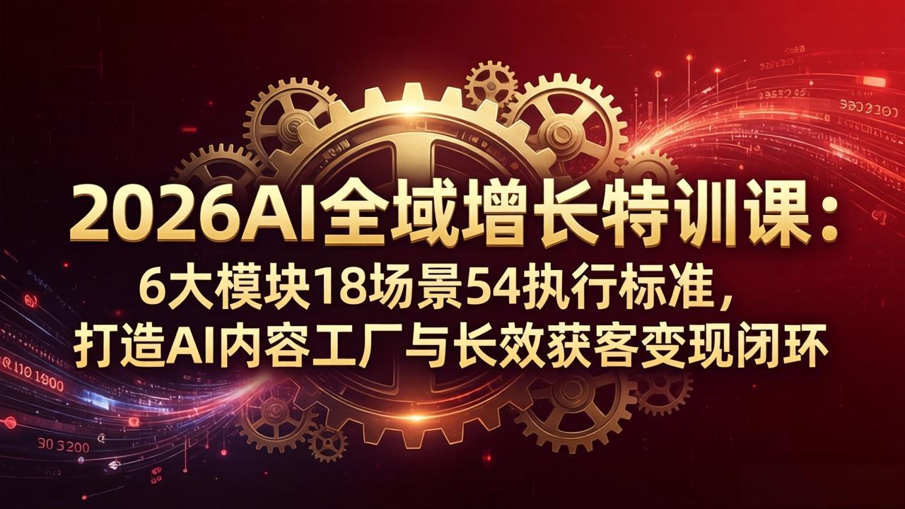2026AI全域增长特训课：6大模块18场景54执行标准，打造AI内容工厂与长效获客变现闭环-极光库