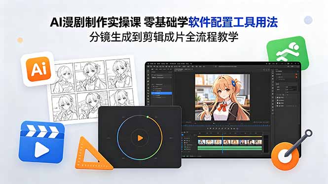 AI漫剧制作实操课 零基础学软件配置工具用法 分镜生成到剪辑成片全流程教学-极光库