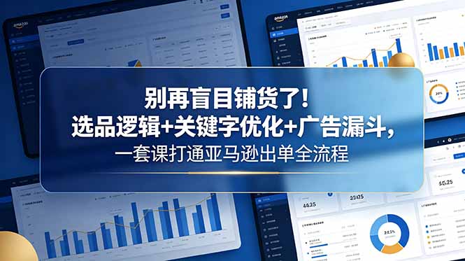 别再盲目铺货了!选品逻辑+关键字优化+广告漏斗,一套课打通亚马逊出单全流程-极光库