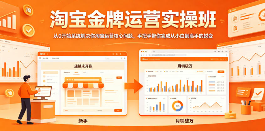 淘宝金牌运营实操班，从0开始系统解决你淘宝运营核心问题，手把手带你完成从小白到高手的蜕变-极光库