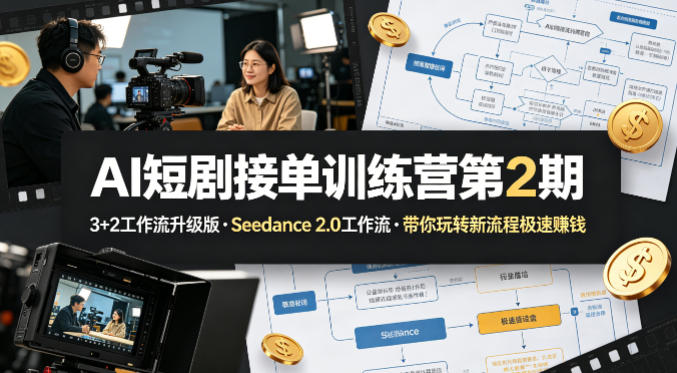 AI短剧接单训练营第2期，3+2工作流升级版，Seedance 2.0工作流，带你玩转新流程极速賺钱-极光库