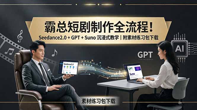 霸总短剧制作全流程！Seedance2.0 + GPT + Suno 沉浸式教学｜附素材练习包下载-极光库