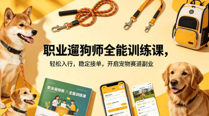 职业遛狗师全能训练课，轻松入行，稳定接单，开启宠物赛道副业-极光库