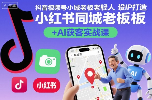 抖音视频号小红书同城老板轻人设IP打造+AI获客实战课,人设打造-算法拆解-拍摄剪辑-内容运营-AI创作-极光库