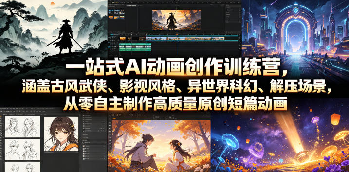 一站式AI动画创作训练营,涵盖古风武侠、影视风格、异世界科幻、解压场景,从零自主制作高质量原创短篇动画-极光库