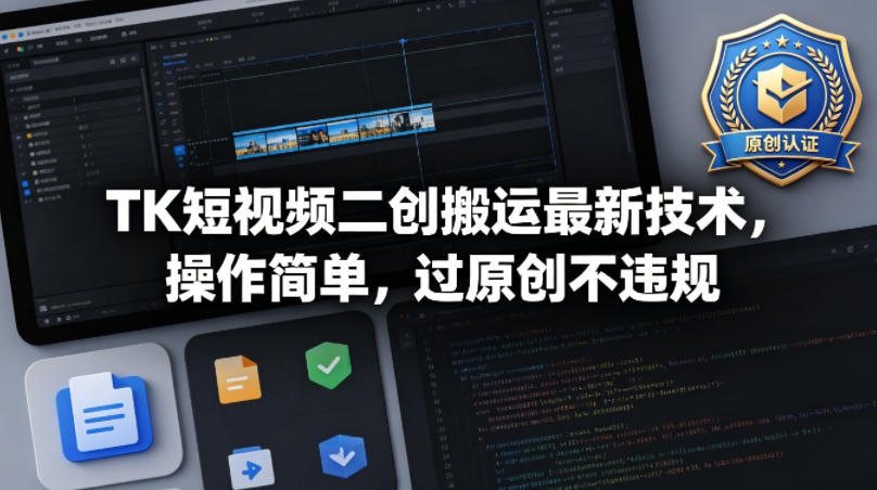 TK短视频二创搬运最新技术，操作简单，过原创不违规-极光库