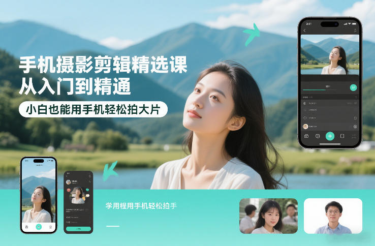 手机摄影剪辑精选课，从入门到精通，小白也能用手机轻松拍大片-极光库