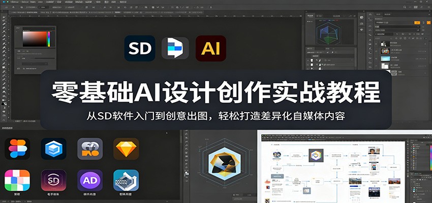 零基础AI设计创作实战教程：从SD软件入门到创意出图，轻松打造差异化自媒体内容-极光库