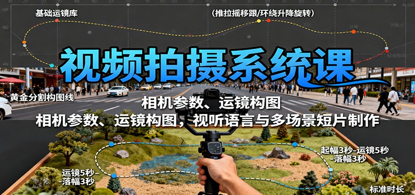 视频拍摄系统课:相机参数、运镜构图,视听语言与多场景短片制作-极光库