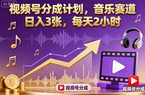视频号分成计划,音乐赛道,日入3张,每天2小时-极光库