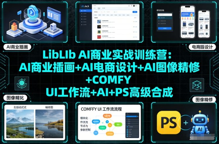 LibLIb AI商业实战训练营:AI商业插画+AI电商设计+AI图像精修+COMFY UI工作流+AI+PS高级合成-极光库