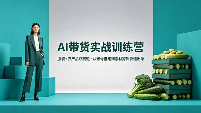 AI带货实战训练营，服装+农产品双赛道，从账号搭建到素材剪辑快速出单-极光库
