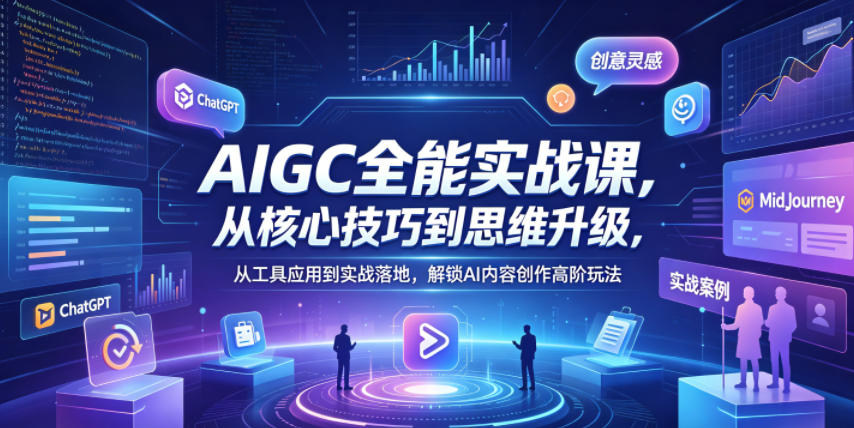 AIGC全能实战课，从核心技巧到思维升级，从工具应用到实战落地，解锁AI内容创作高阶玩法-极光库