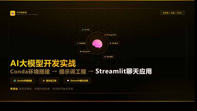 AI大模型开发实战:Conda环境搭建→提示词工程→Streamlit聊天应用,零基础到项目落地-极光库