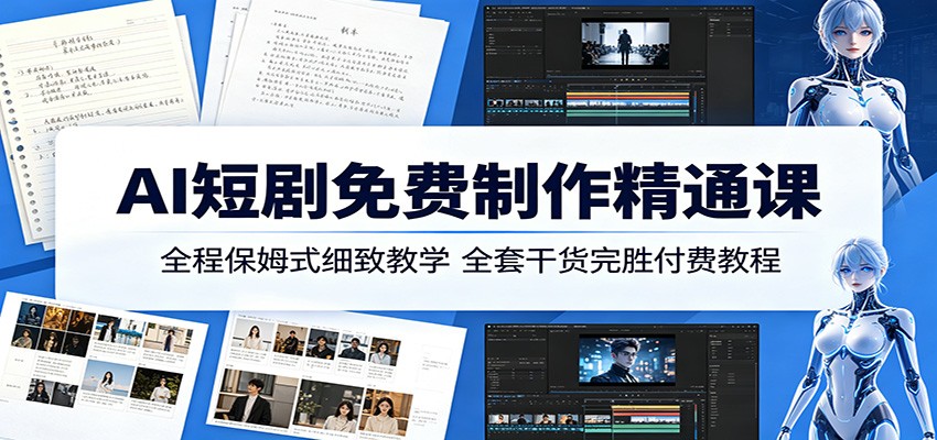 AI短剧免费制作精通课：全程保姆式细致教学，全套干货完胜付费教程-极光库