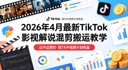 26年4月最新TikTok影视解说混剪搬运教学，过中过原创，撸TK中视频计划收益-极光库