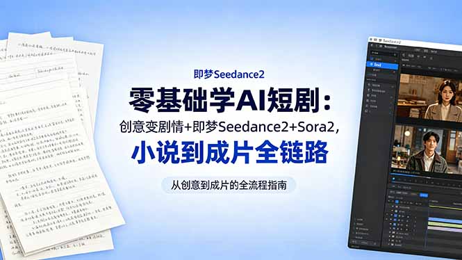 零基础学AI短剧：创意变剧情+即梦Seedance2+Sora2，小说到成片全链路-极光库