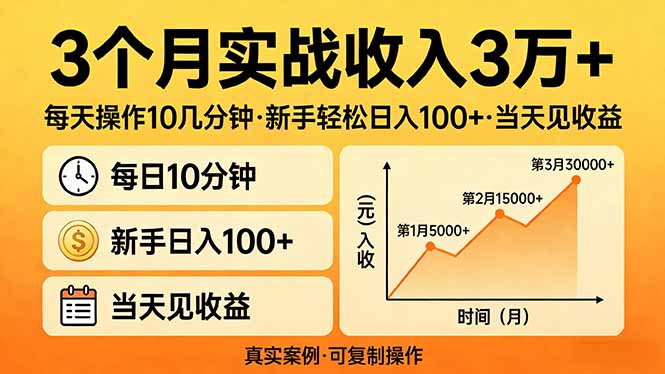 3个月实战收入3万+，每天操作10几分钟，新手轻松日入100+，当天见收益-极光库