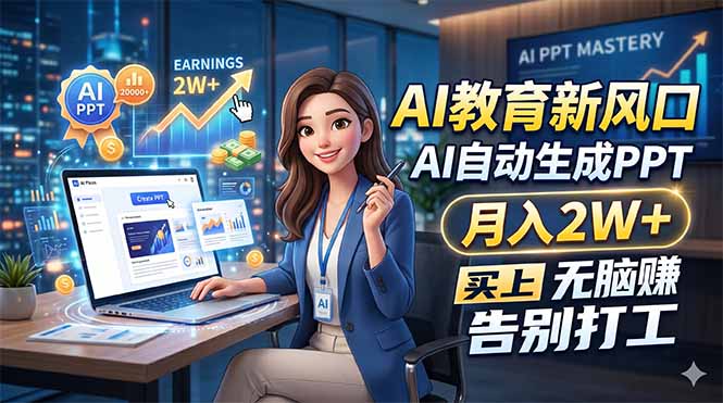 AI教育新风口，AI自动生成PPT，月入2W+，无脑赚，告别打工-极光库