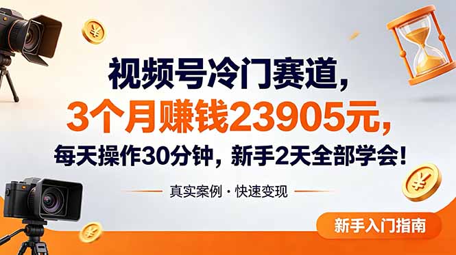 视频号冷门赛道,3个月变现23905元,新手2天学会 每天操作30分钟!-极光库
