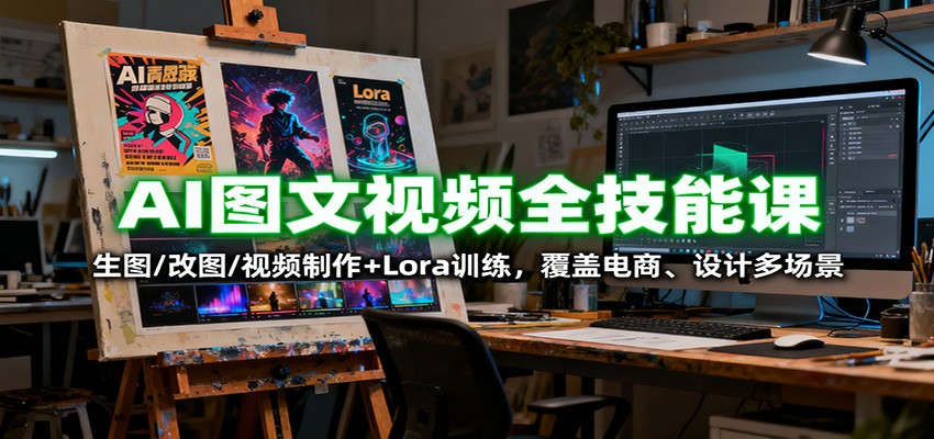 AI图文视频全技能课：生图/改图/视频制作+Lora训练，覆盖电商 、设计多场景-极光库