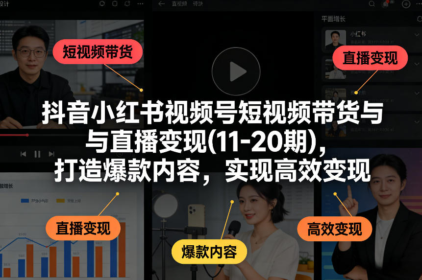 抖音小红书视频号短视频带货与直播变现(10-21期)，打造爆款内容，实现高效变现(更新05月08日)-极光库