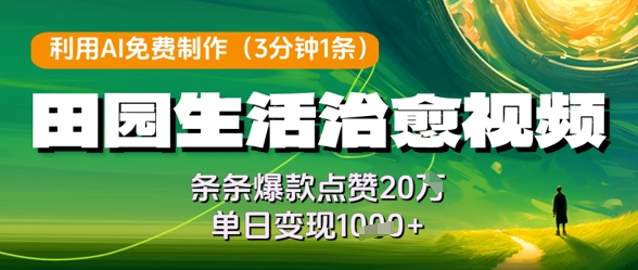 利用AI免费制作田园生活治愈视频，条条爆款点赞20W，单日变现几张-AIPOD