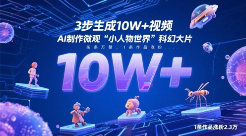 3步生成10W+视频，AI制作微观“小人物世界”科幻大片，条条万赞，1条作品涨粉2.3W-AIPOD