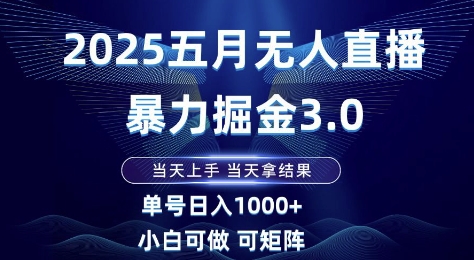 2025五月无人直播暴力掘金3.0，当天上手，当天拿结果，单号日入1k+小白可做可矩阵-亮剑学堂