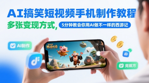 AI搞笑短视频手机制作教程，多张变现方式，5分钟教会你用AI做不一样的西游记-亮剑学堂
