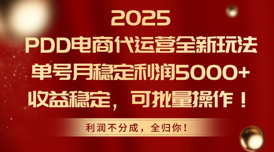 2025PDD电商代运营全新玩法，单号月稳定利润5000+，收益稳定，可批量操作-AIPOD