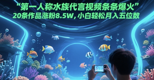 第一人称水族代言视频条条爆火，20条作品涨粉8.5W，小白轻松月入五位数-亮剑学堂