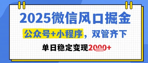 2025微信风口掘金，公众号+小程序双管齐下，单日稳定变现1k+-亮剑学堂