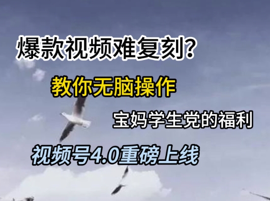 视频号4.0重磅上线，爆款视频难复刻？教你无脑操作宝妈学生党的福利-AIPOD