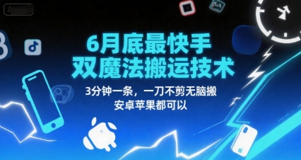 6月底最新快手双魔法搬运技术，3分钟一条，一刀不剪无脑搬，安卓苹果都可以-AIPOD