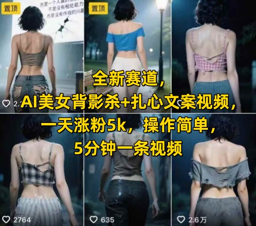 全新赛道，AI美女背影杀+扎心文案视频，一天涨粉5k，操作简单，5分钟一条视频-AIPOD