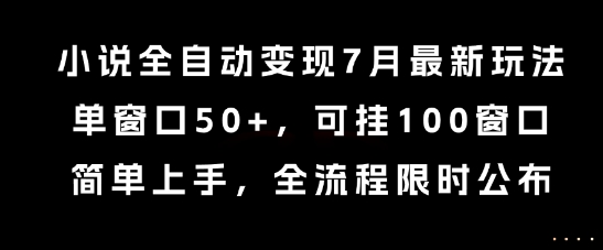 小说全自动变现7月玩法，单窗口50+，可挂100窗口，简单上手，全流程限时公布-AIPOD