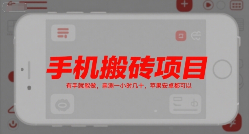 手机搬砖项目，有手就能做，亲测一小时几十，苹果安卓都可以-AIPOD