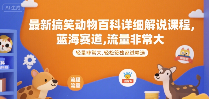 最新搞笑动物百科详细解说课程，蓝海赛道，流量非常大，轻松签独家进精选-极光库