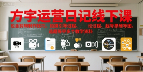 方宇运营日记线下课，包含剪辑制作技巧、拍摄引导过程、起号思维导图、选题等多个教学资料-AIPOD
