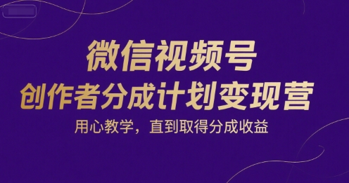 微信视频号创作者分成计划变现营，用心教学，直到取得分成收益-AIPOD