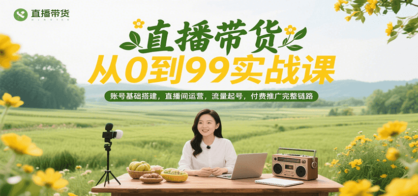 直播带货从0到99实战课，账号基础搭建，直播间运营，流量起号，付费推广完整链路-AIPOD