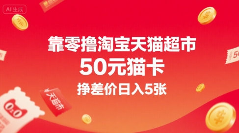 靠零撸淘宝天猫超市50元猫卡，挣差价日入5张-AIPOD